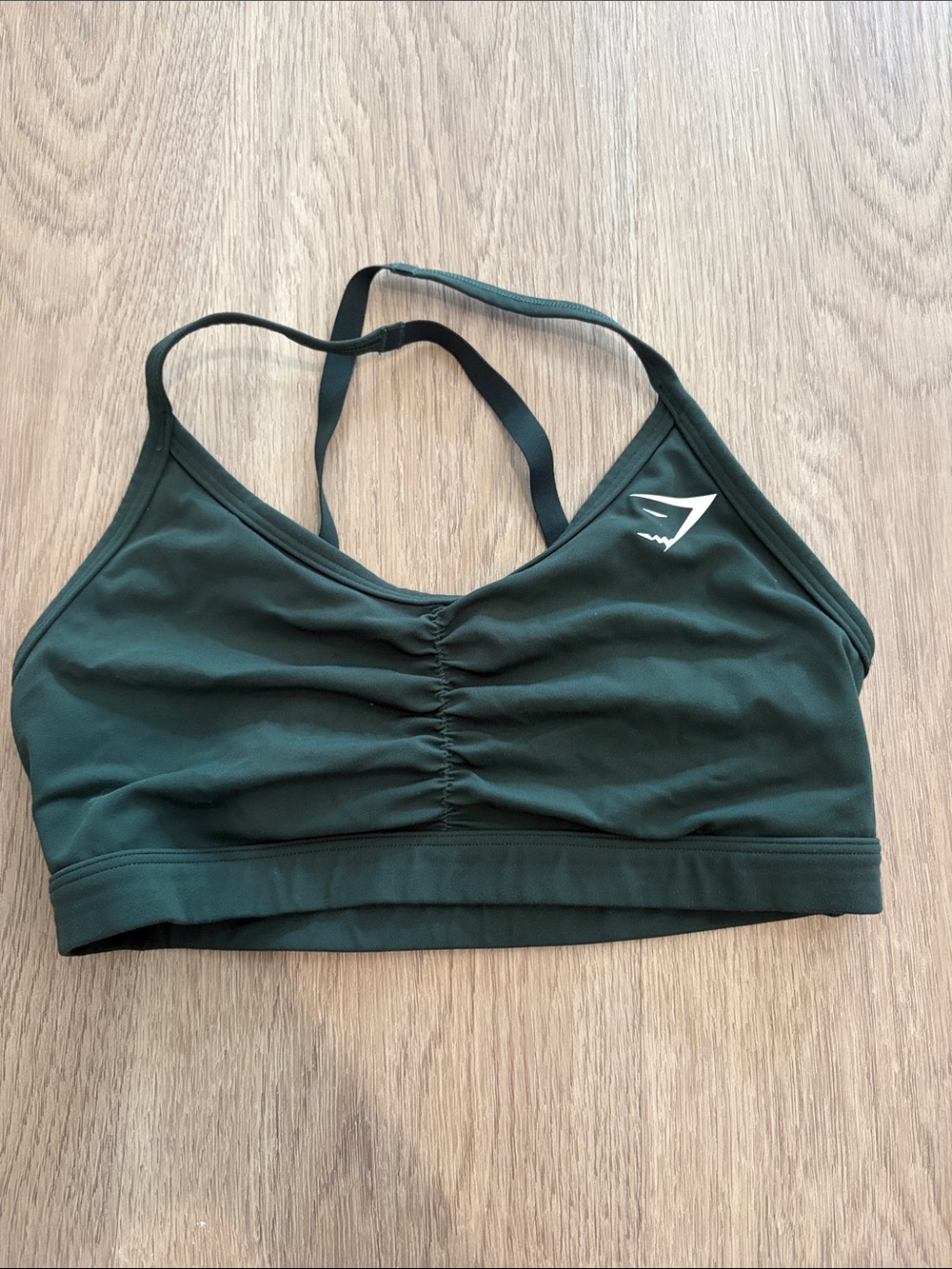 Gymshark Dark Green Ruched Strappy Sports Bra